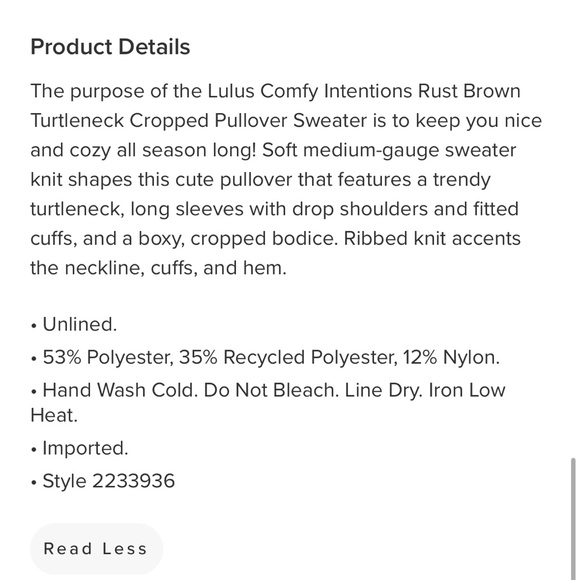 Lulu’s Comfy Intentions Rust Brown Turtleneck Cropped Pullover Sweater Small NWT - Picture 4 of 9